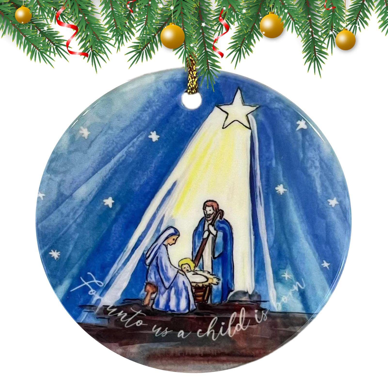 Christiandiscipleshop Colored Style Nativity Scene Starry Night Acrylic Christmas Nativity Hanging Ornaments