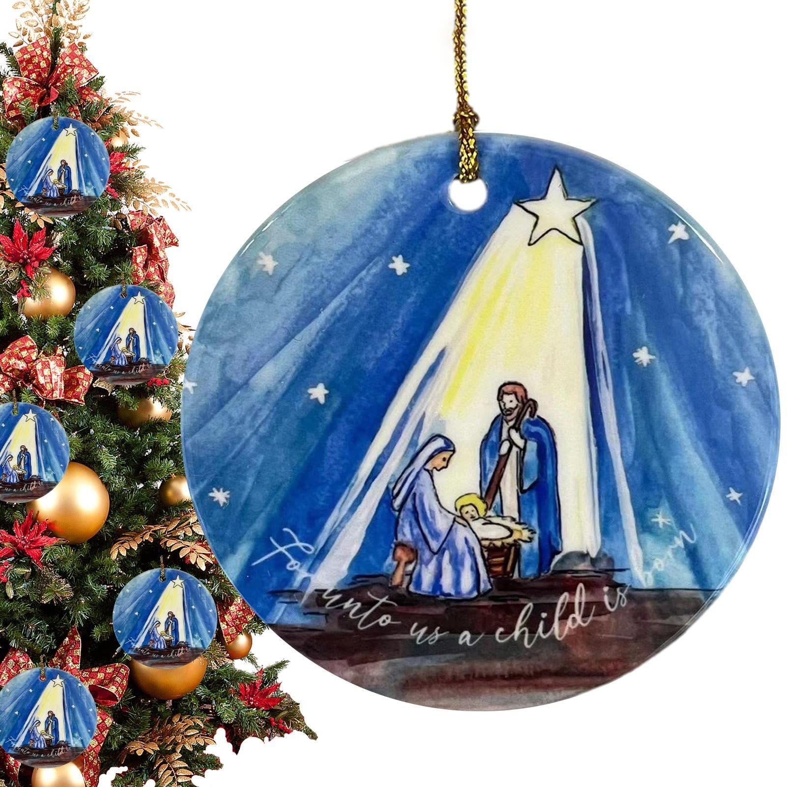 Christiandiscipleshop Colored Style Nativity Scene Starry Night Acrylic Christmas Nativity Hanging Ornaments