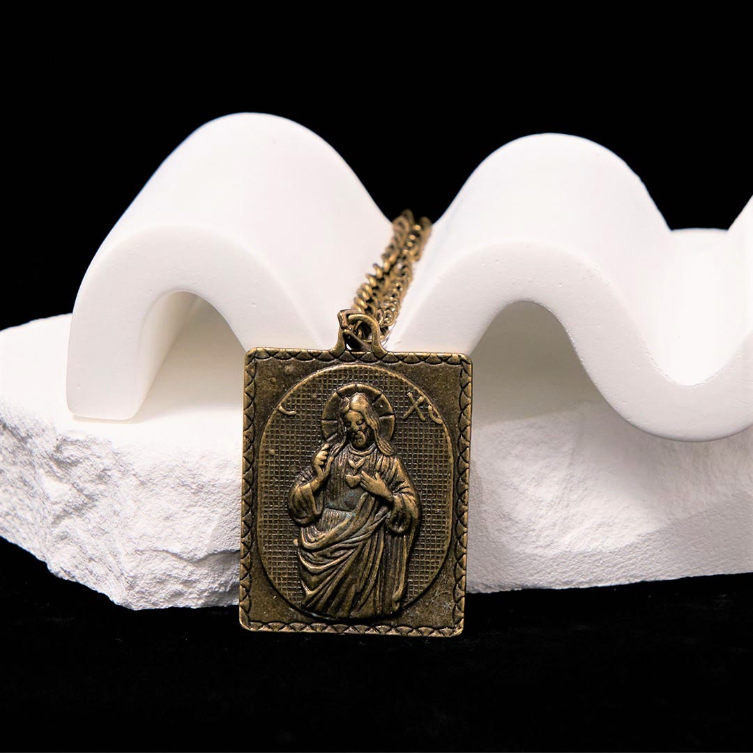 Christiandiscipleshop European Style Classical Bronze Sculptured Sacred Heart Cross Necklace