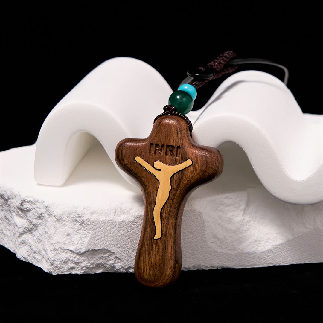 christiandiscipleshop Minimalist Style Sandalwood & Boxwood Jesus Cross Amulet Pendant Keychain/Necklace