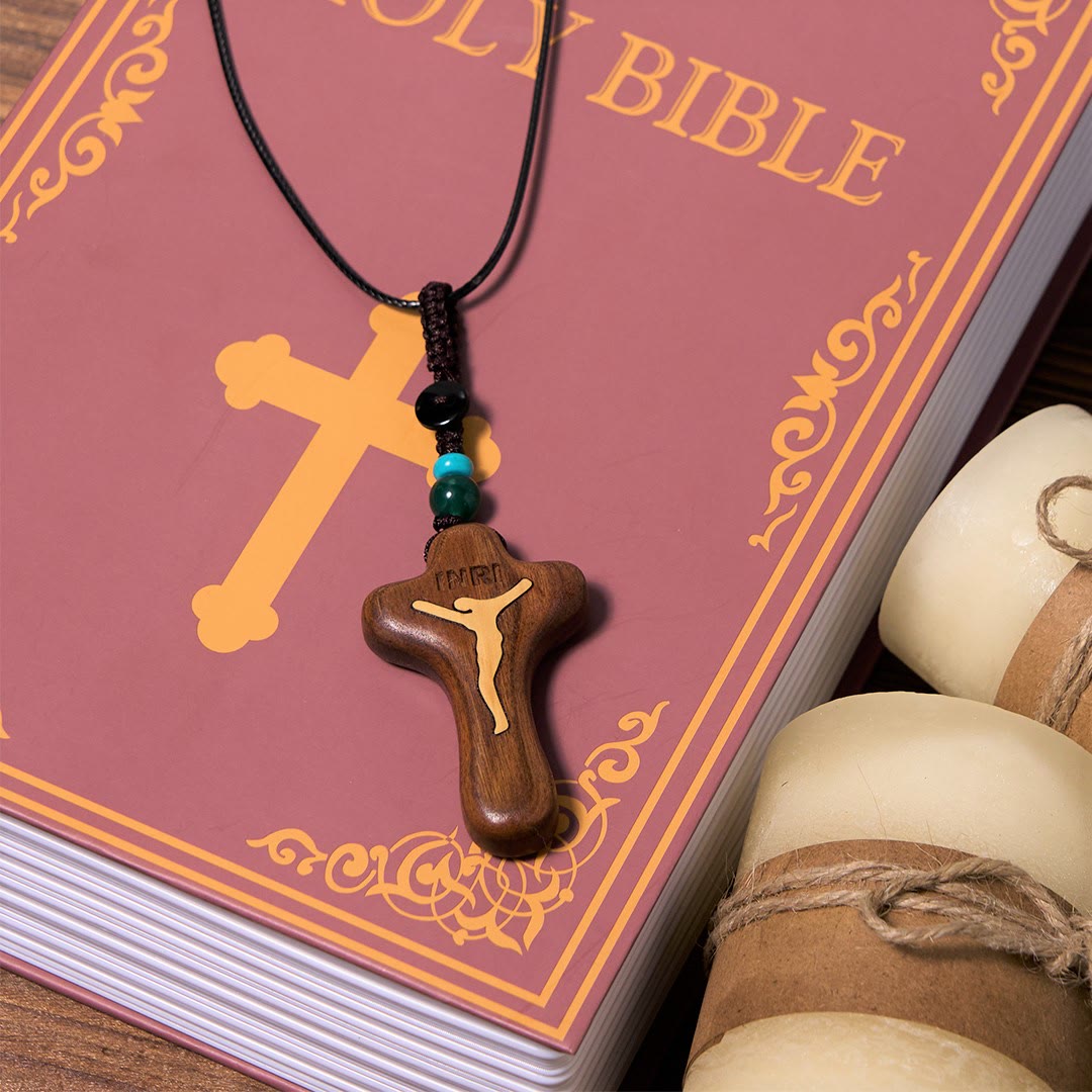 christiandiscipleshop Minimalist Style Sandalwood & Boxwood Jesus Cross Amulet Pendant Keychain/Necklace