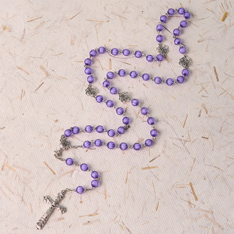 christiandiscipleshop Holy Gail & Crucifix of 8 mm Round Purple Acrylic Alloy Chain Rosary