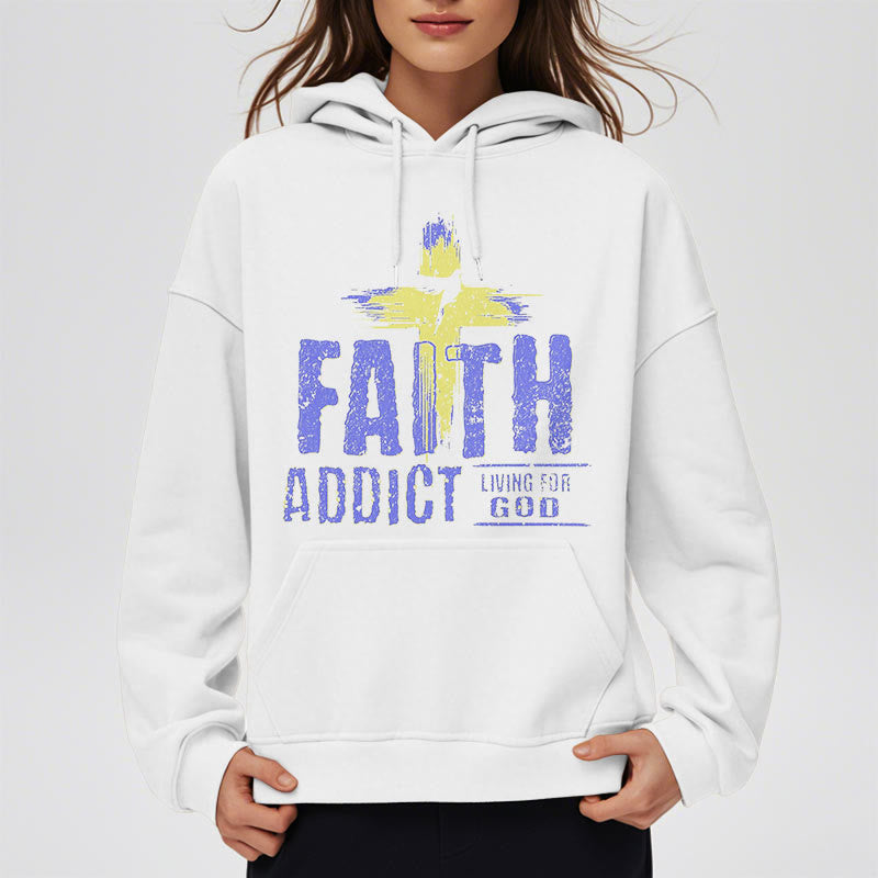Christiandiscipleshop Colored Style Faith Addict Living For God Fleece Lined Polyester Hoodie