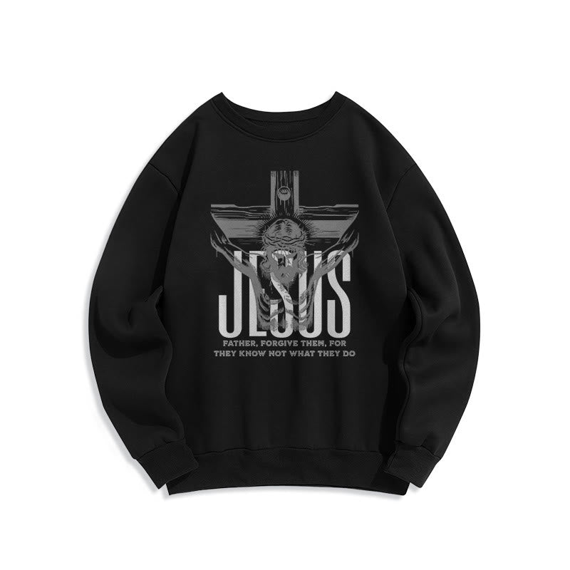Christiandiscipleshop Classic Style Father Forgive Them Crucifix Fleece Lined Polyester Sweatshirt