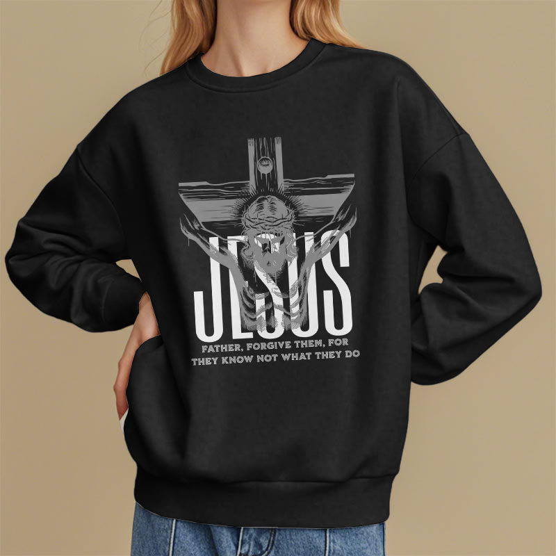 Christiandiscipleshop Classic Style Father Forgive Them Crucifix Fleece Lined Polyester Sweatshirt