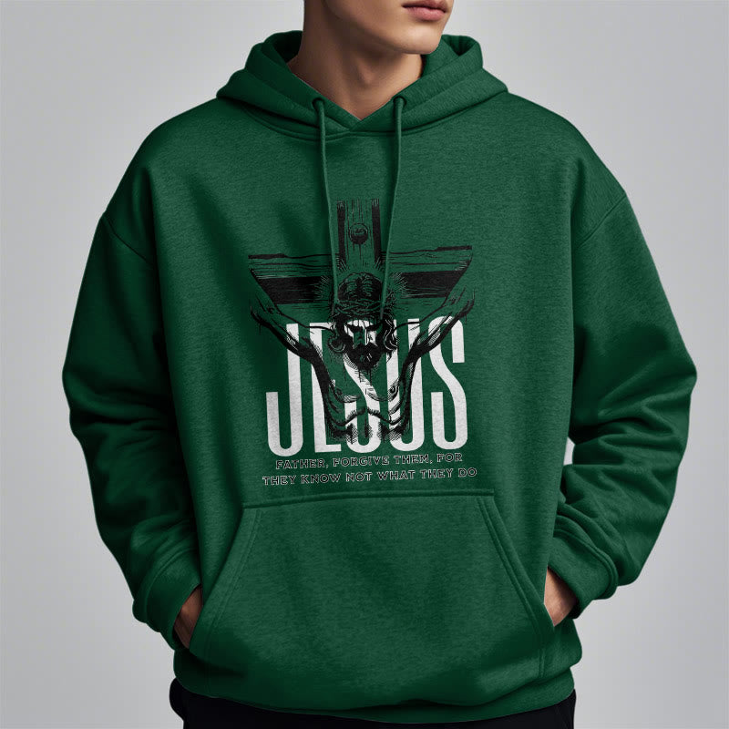 Christiandiscipleshop Classic Style Father Forgive Them Crucifix Fleece Lined Polyester Hoodie