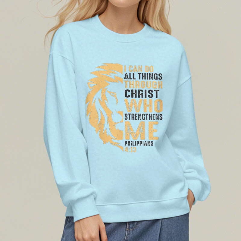 Christiandiscipleshop Quotation Style Christ Strengthens Me Fleece Lined Polyester Sweatshirt