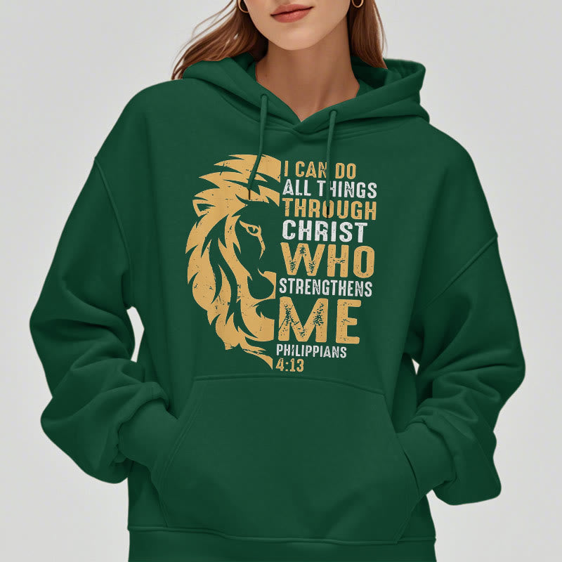 Christiandiscipleshop Quotation Style Christ Strengthens Me Fleece Lined Polyester Hoodie