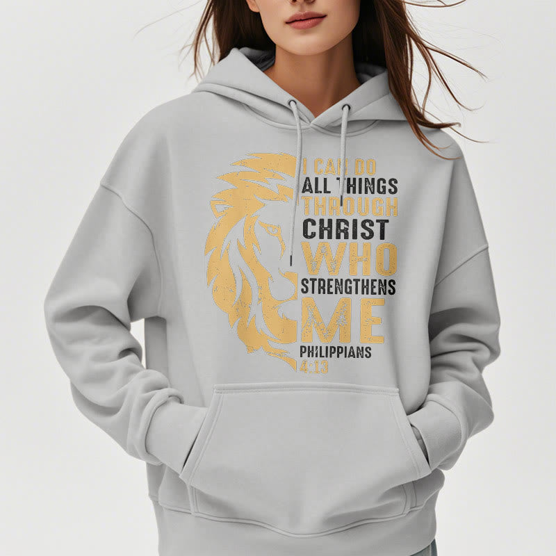 Christiandiscipleshop Quotation Style Christ Strengthens Me Fleece Lined Polyester Hoodie