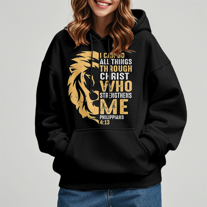 Christiandiscipleshop Quotation Style Christ Strengthens Me Fleece Lined Polyester Hoodie