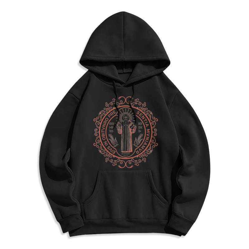 Christiandiscipleshop Classic Style Floral St. Benedict Embelm Fleece Lined Polyester Hoodie