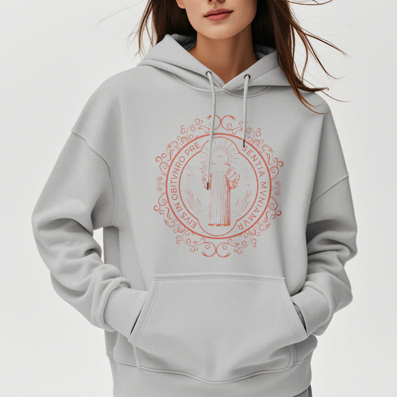Christiandiscipleshop Classic Style Floral St. Benedict Embelm Fleece Lined Polyester Hoodie
