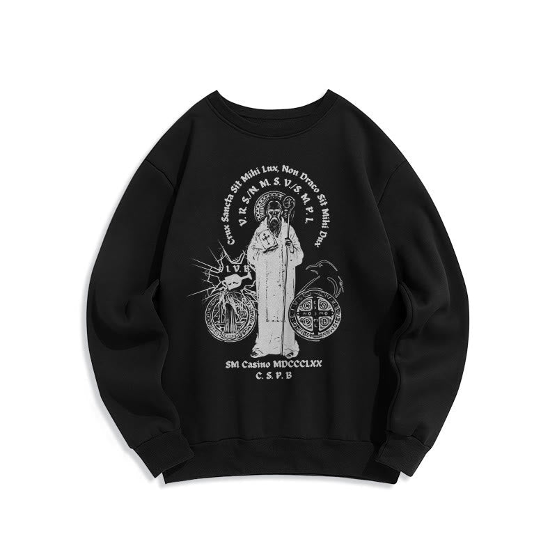 Christiandiscipleshop Classic Style St. Benedict Figure Fleece Lined Polyester Sweatshirt