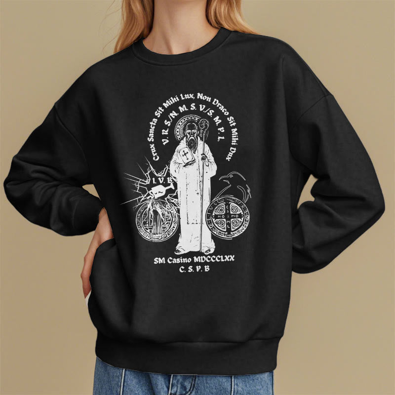 Christiandiscipleshop Classic Style St. Benedict Figure Fleece Lined Polyester Sweatshirt
