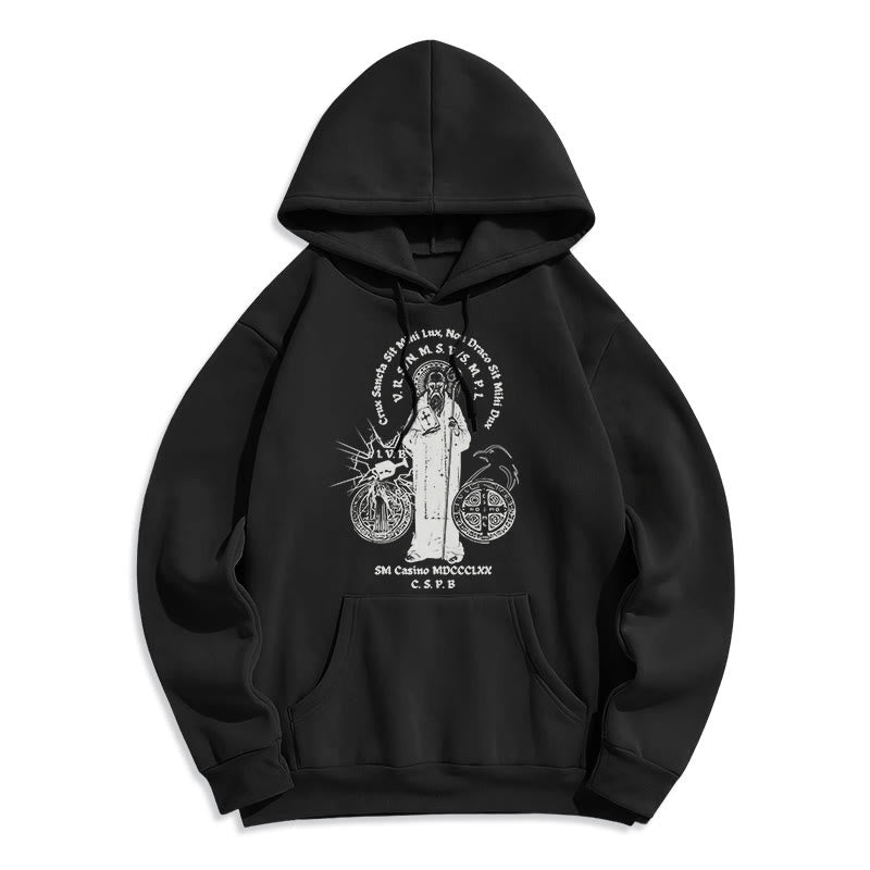 Christiandiscipleshop Classic Style St. Benedict Figure Fleece Lined Polyester Hoodie