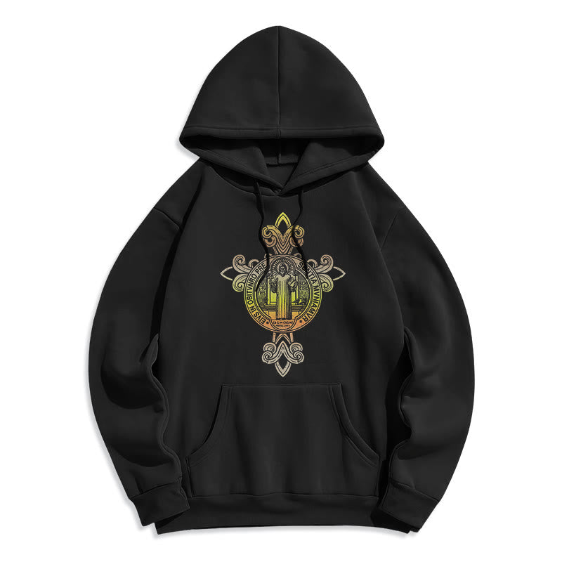 Christiandiscipleshop Colored Style St. Benedict Emblem Scrollwork Fleece Lined Polyester Hoodie