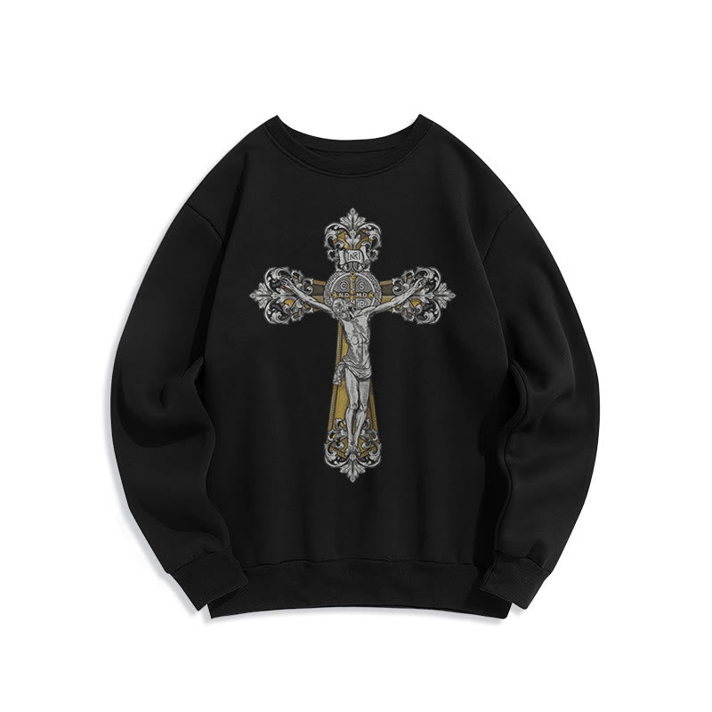 Christiandiscipleshop Classic Style St. Benedict Cruxifix Faith Fleece Lined Polyester Sweatshirt