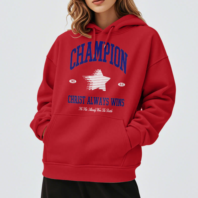 christiandiscipleshop Modern Style Champion Christ Always Wins Fleece Lined Polyester Hoodie