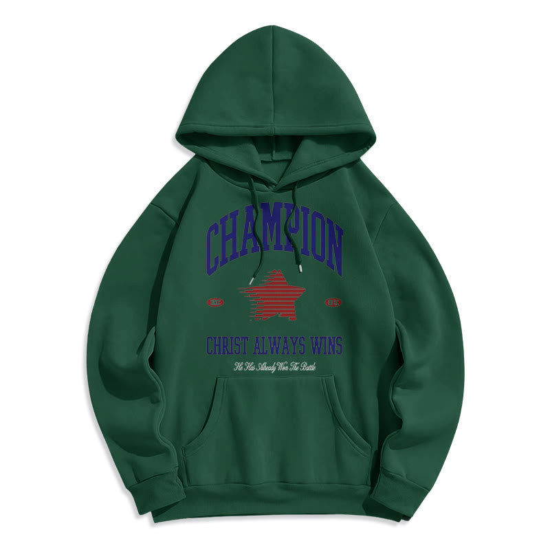 christiandiscipleshop Modern Style Champion Christ Always Wins Fleece Lined Polyester Hoodie