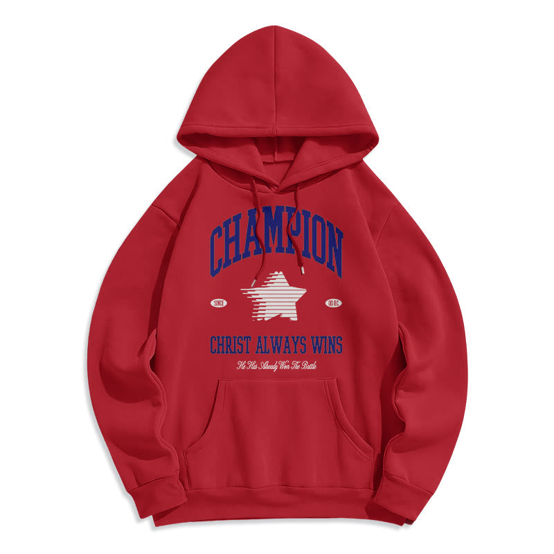 christiandiscipleshop Modern Style Champion Christ Always Wins Fleece Lined Polyester Hoodie