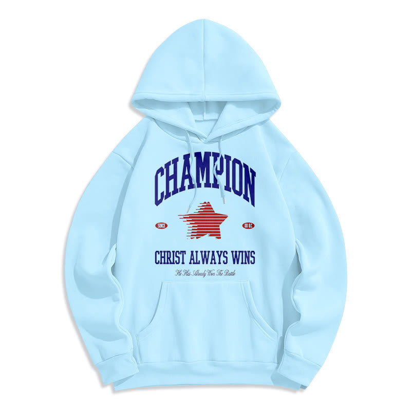 christiandiscipleshop Modern Style Champion Christ Always Wins Fleece Lined Polyester Hoodie
