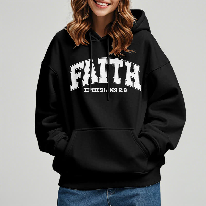 christiandiscipleshop Modern Style Faith Ephesians 2 : 8 Fleece Lined Polyester Hoodie