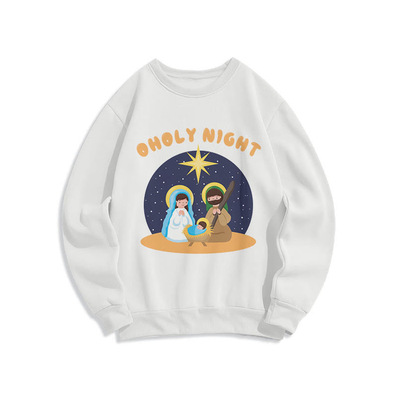 Christiandiscipleshop Colored Style Holy Night Nativity Scene Fleece Lined Polyester Sweatshirt