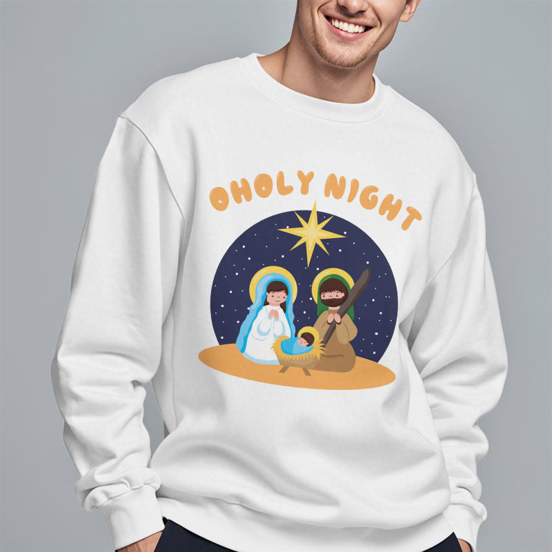 Christiandiscipleshop Colored Style Holy Night Nativity Scene Fleece Lined Polyester Sweatshirt