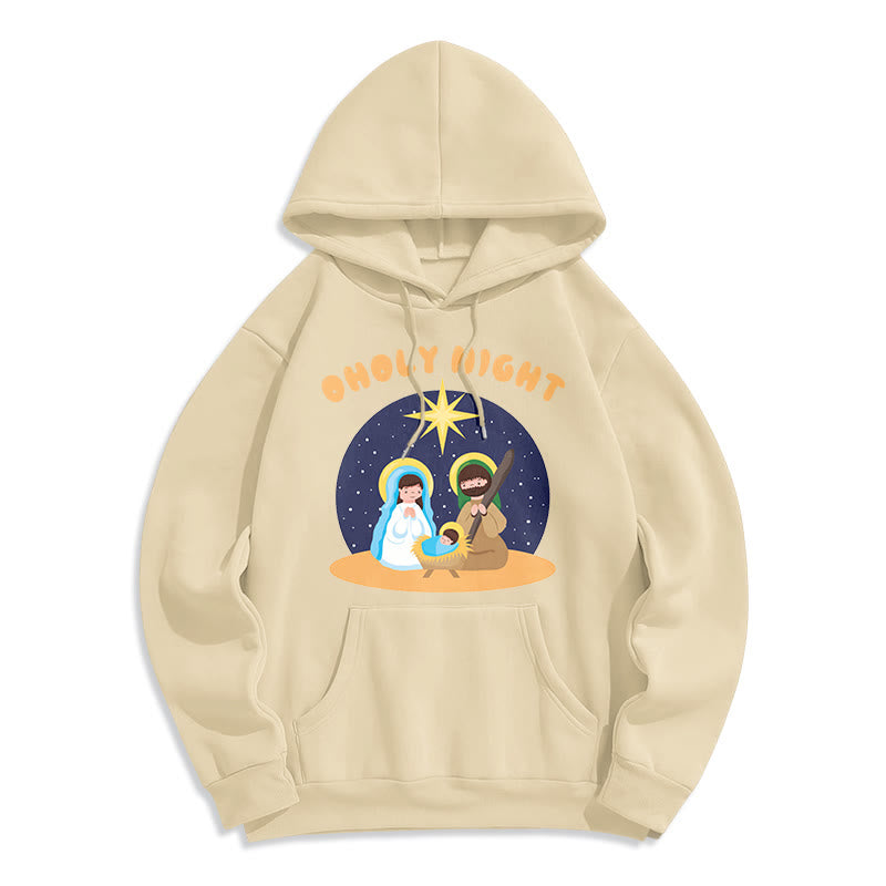 Christiandiscipleshop Colored Style Holy Night Nativity Scene Fleece Lined Polyester Hoodie