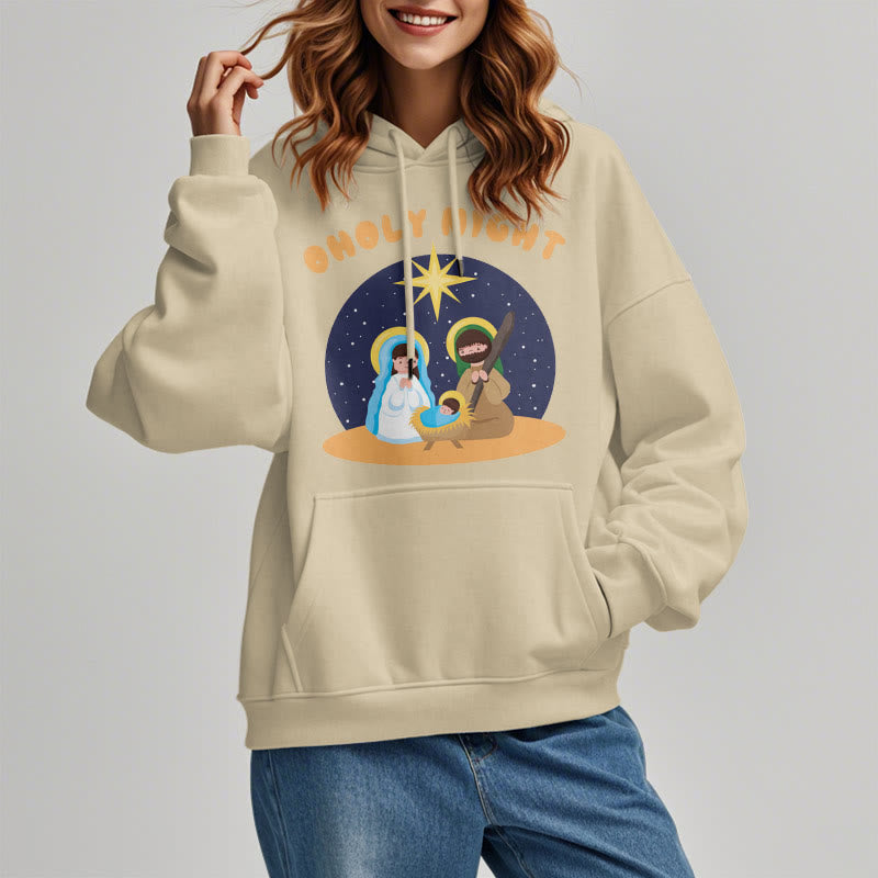 Christiandiscipleshop Colored Style Holy Night Nativity Scene Fleece Lined Polyester Hoodie