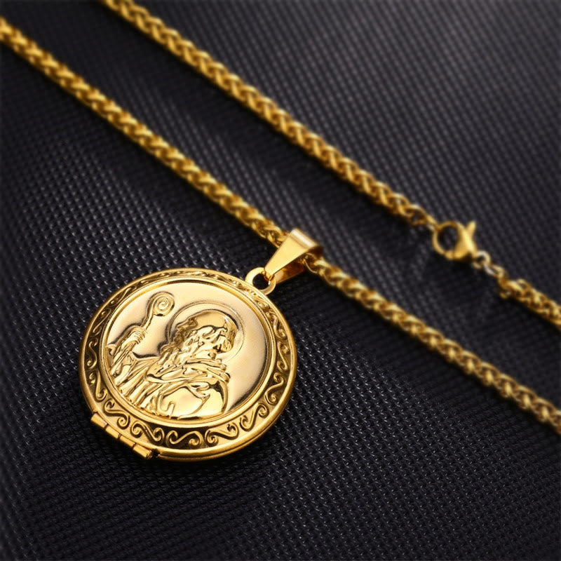 Christiandiscipleshop Classic Style St. Benedict Engraved Two Sided Locket Pendant Necklace