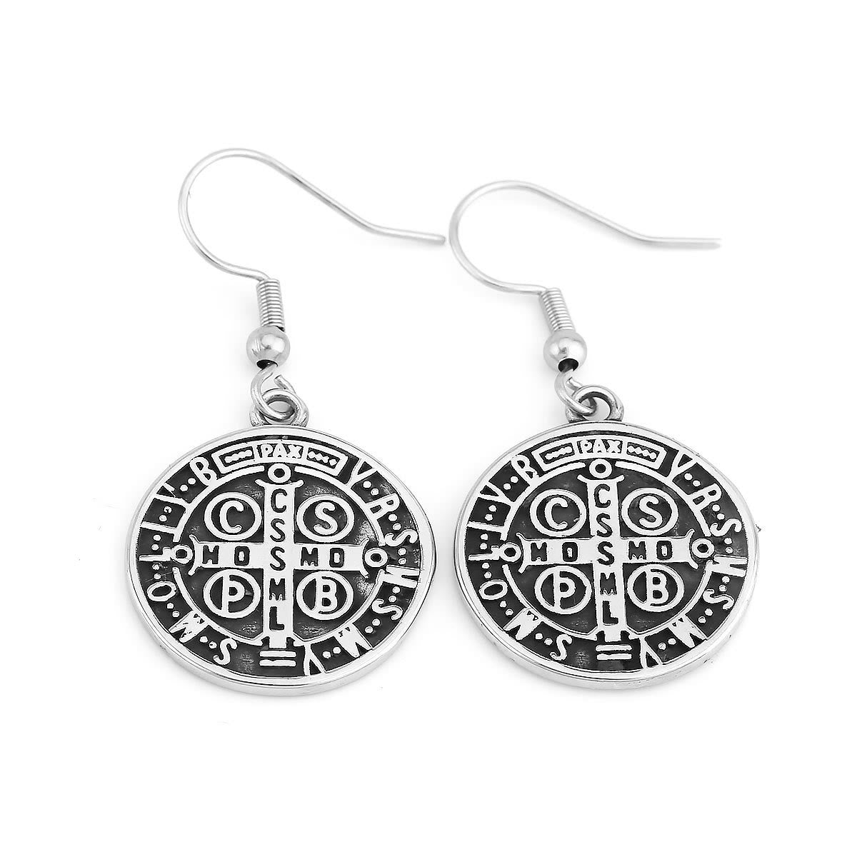 Christiandiscipleshop Classic Style St. Benedict Engraved Emblem Divine Protection Earrings