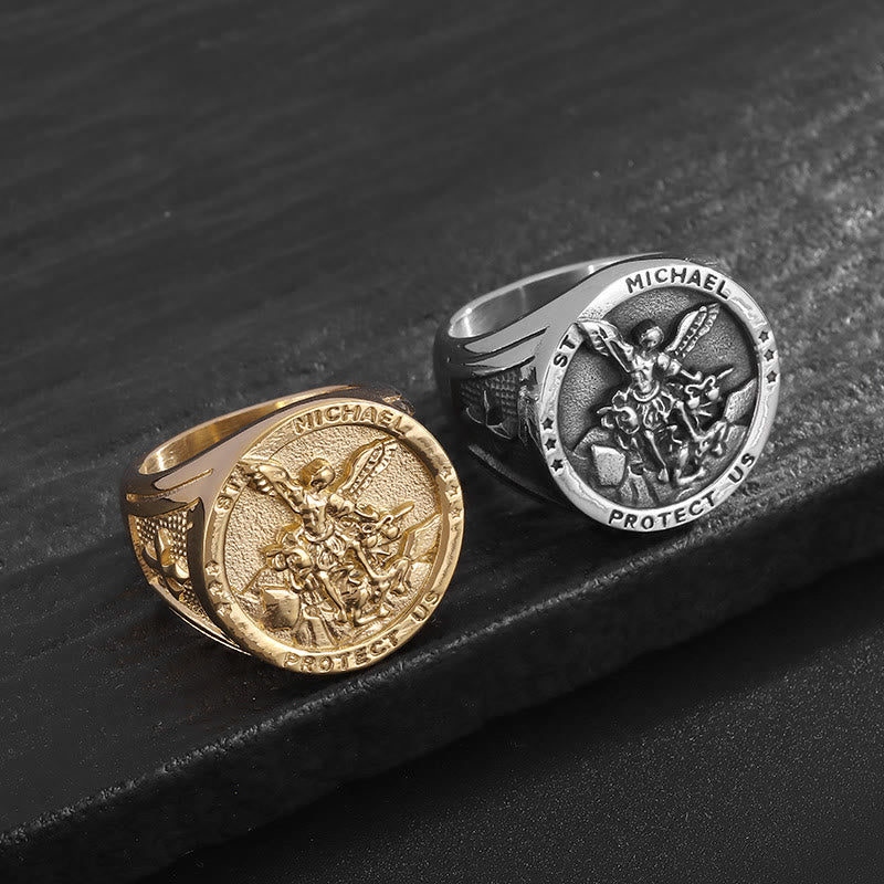 Christiandiscipleshop Classic Style Michael The Archangel Protect Us Devine Faith Ring