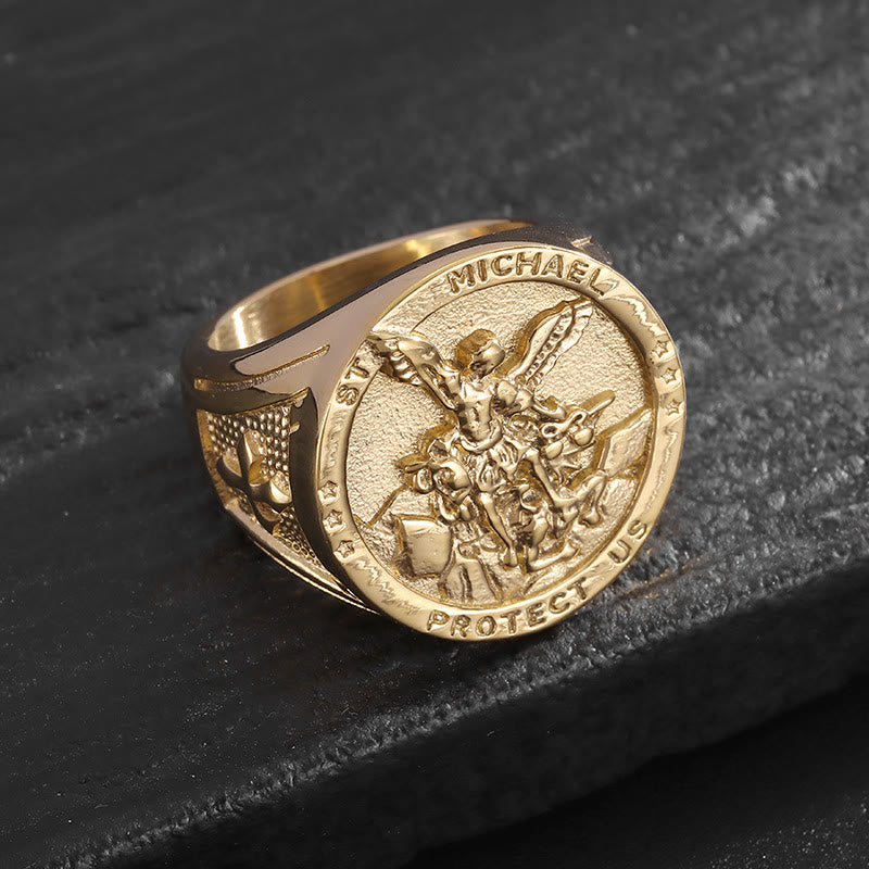 Christiandiscipleshop Classic Style Michael The Archangel Protect Us Devine Faith Ring