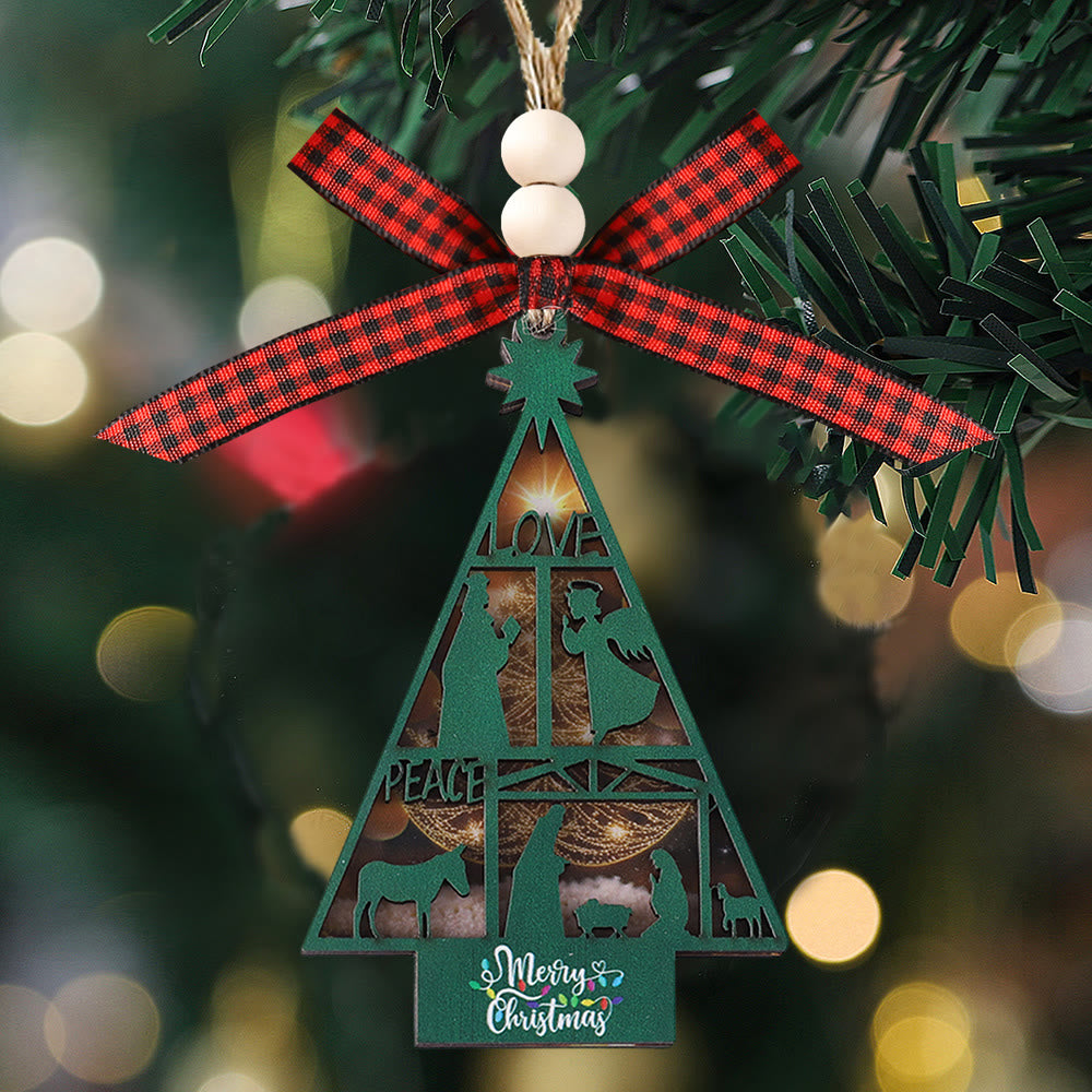 Christiandiscipleshop Classic Style Nativity Scene Tree Shape Christmas Nativity Hanging Ornaments