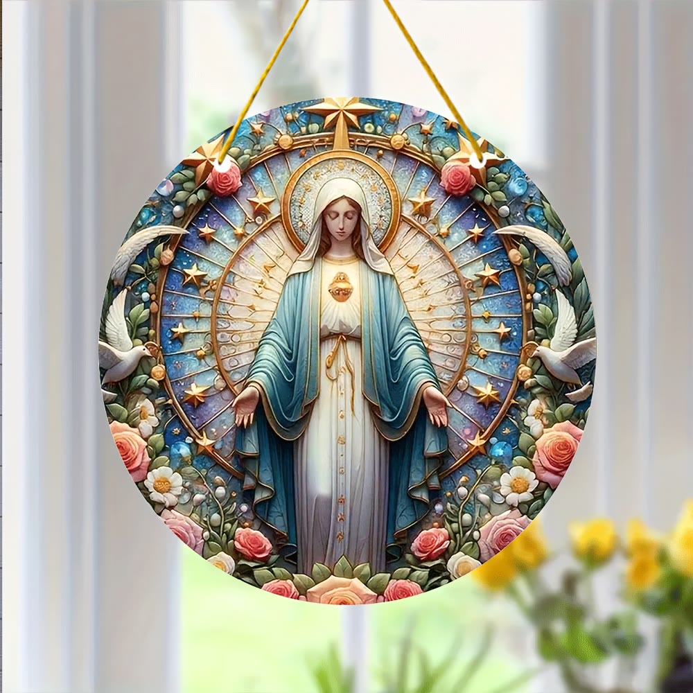 Christiandiscipleshop Colored Style Miraculous Medal Floral Wreath Christmas Hanging Ornaments