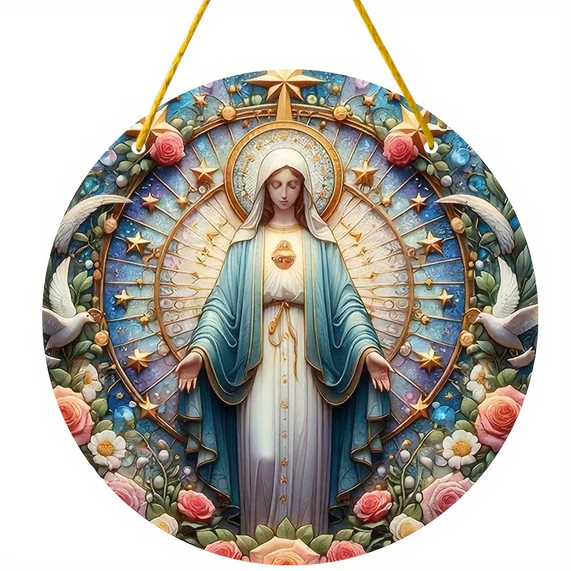 Christiandiscipleshop Colored Style Miraculous Medal Floral Wreath Christmas Hanging Ornaments