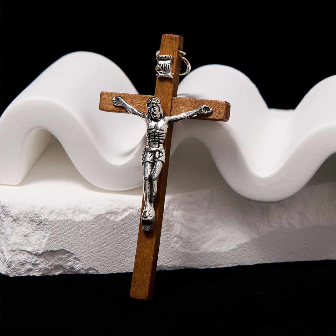 Christiandiscipleshop Classic Style Wooden Craft Alloy Crucifix Faith Pendant Necklace