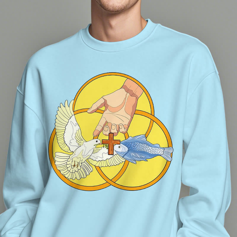Christiandiscipleshop Colored Style The Holy Trinity Cross Emblem Fleece Lined Polyester Sweatshirt