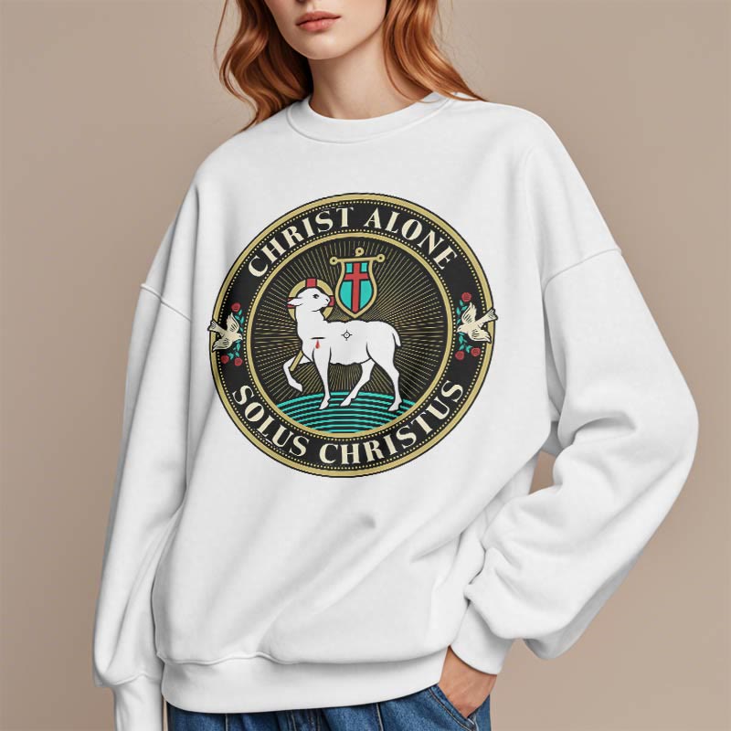christiandiscipleshop Modern Style Christ Alone Lamb of God Fleece Lined Polyester Sweatshirt