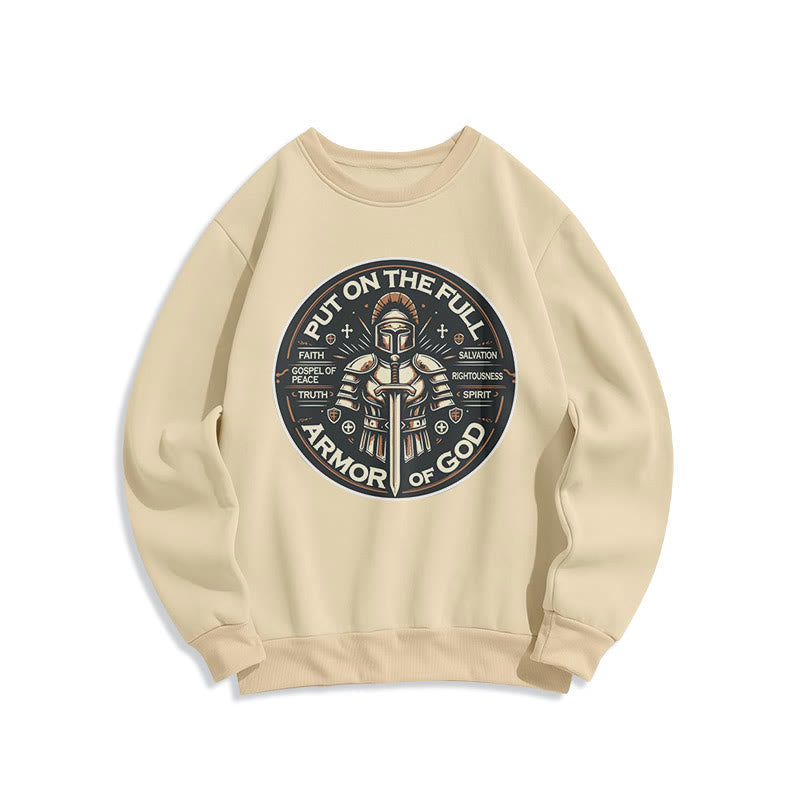 christiandiscipleshop Modern Style Put On The Full Armor of God Fleece Lined Polyester Sweatshirt