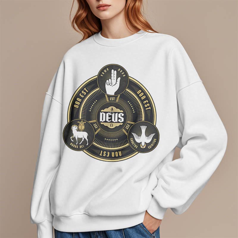 Christiandiscipleshop Classic Style Holy Trinity Deus Emblem Fleece Lined Polyester Sweatshirt
