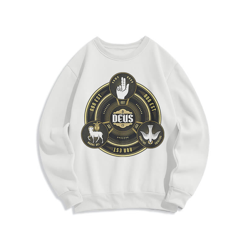 Christiandiscipleshop Classic Style Holy Trinity Deus Emblem Fleece Lined Polyester Sweatshirt