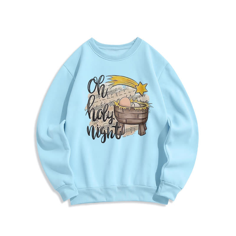 Christiandiscipleshop Colored Style Holy Night Cradle Nativity Scene Fleece Lined Polyester Sweatshirt