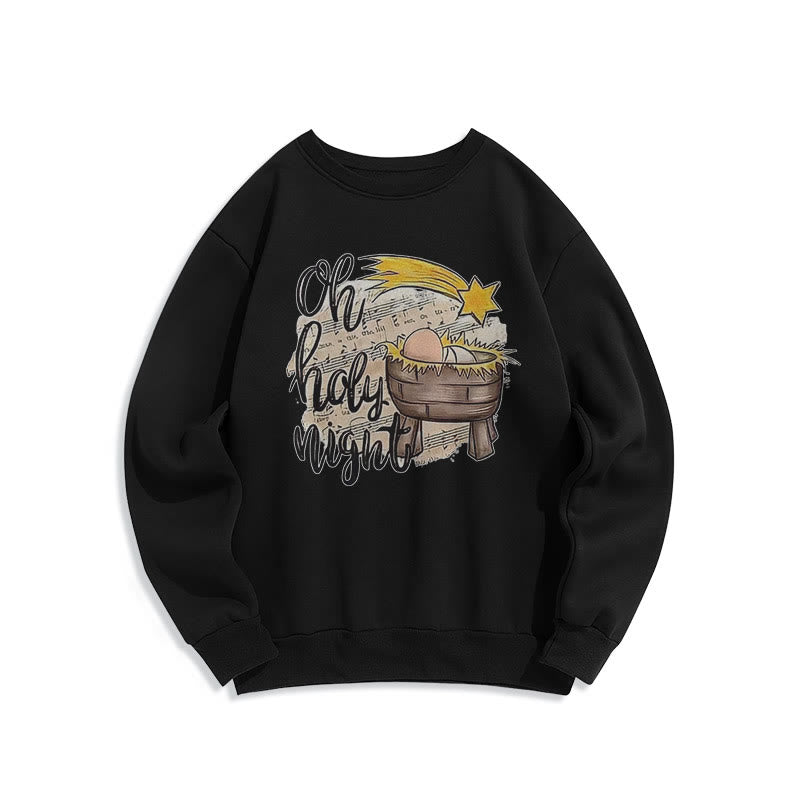 Christiandiscipleshop Colored Style Holy Night Cradle Nativity Scene Fleece Lined Polyester Sweatshirt
