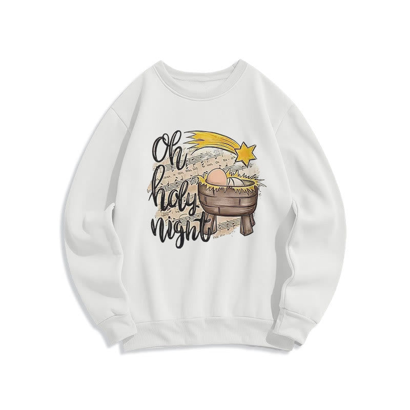 Christiandiscipleshop Colored Style Holy Night Cradle Nativity Scene Fleece Lined Polyester Sweatshirt