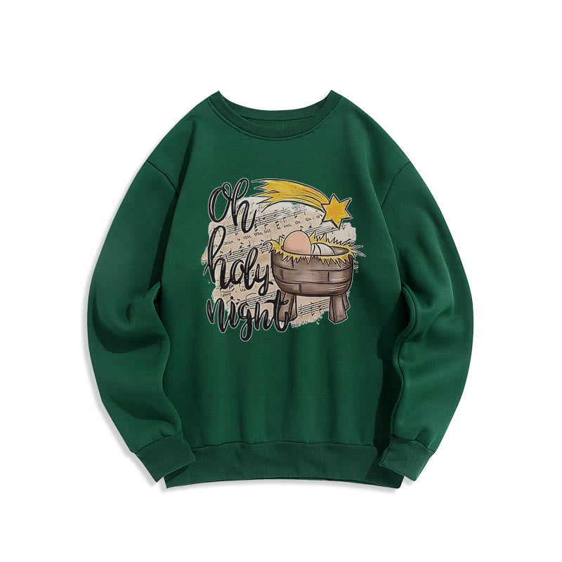 Christiandiscipleshop Colored Style Holy Night Cradle Nativity Scene Fleece Lined Polyester Sweatshirt