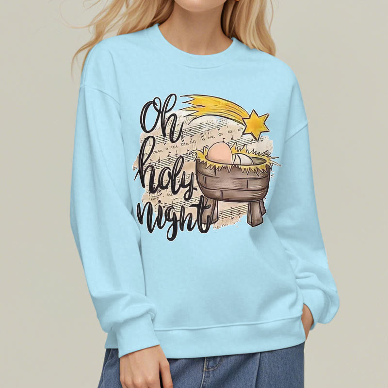 Christiandiscipleshop Colored Style Holy Night Cradle Nativity Scene Fleece Lined Polyester Sweatshirt