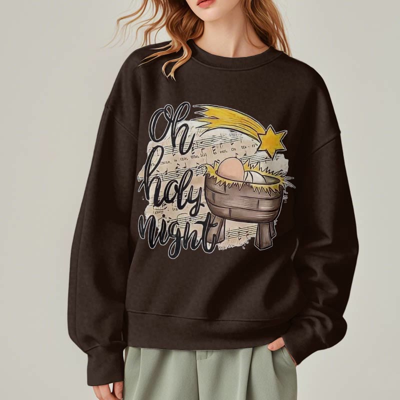 Christiandiscipleshop Colored Style Holy Night Cradle Nativity Scene Fleece Lined Polyester Sweatshirt