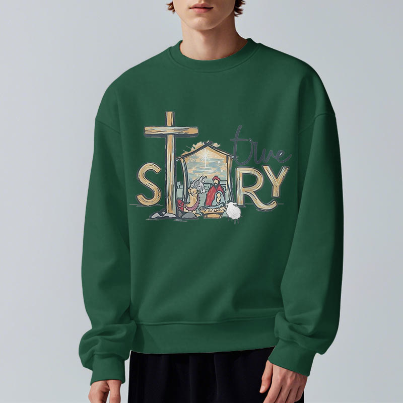 Christiandiscipleshop Modern Style True Story Nativity Scene Fleece Lined Polyester Sweatshirt